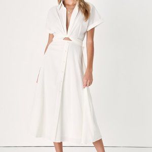 Lulus Palermo Perfection White Collared Midi Dress With Pockets - Size L